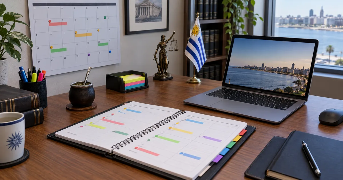 Agenda de abogado con plazos marcados y recordatorios