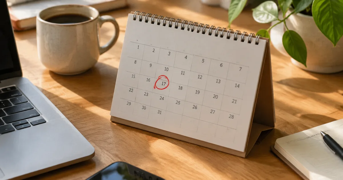 Imagen generada con IA: calendario de papel con un día marcado sobre un escritorio
