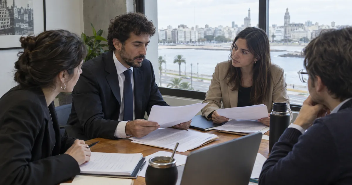 Imagen generada con IA: grupo de profesionales discutiendo documentos alrededor de una mesa (escena ilustrativa con personas ficticias)