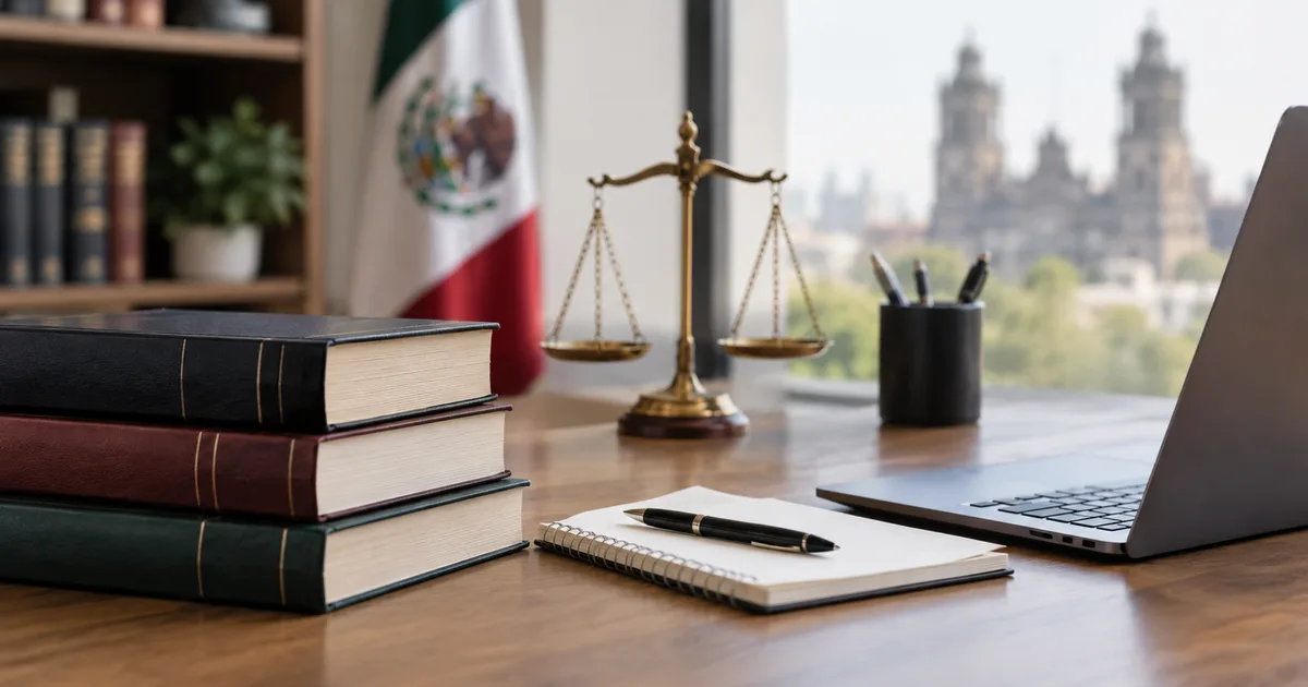 Catálogo de posgrados de derecho sobre el escritorio de un abogado