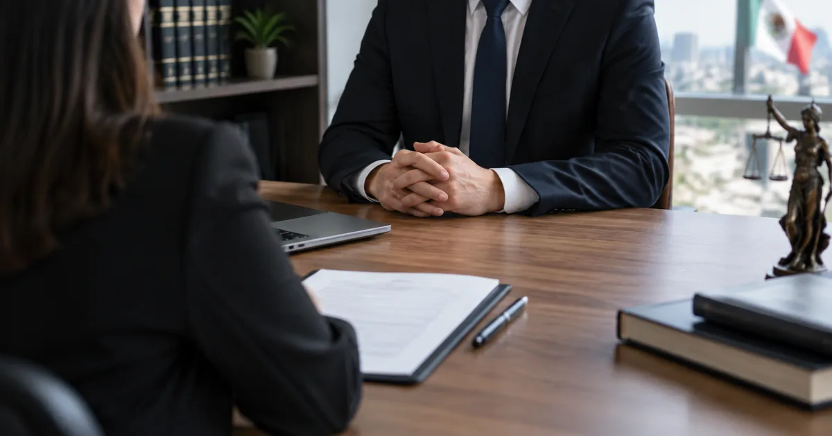Entrevista de trabajo en la sala de juntas de un despacho de abogados
