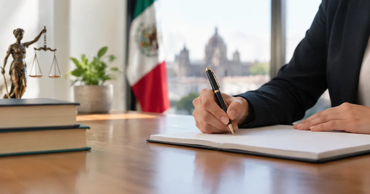 Manos editando un escrito jurídico con pluma roja