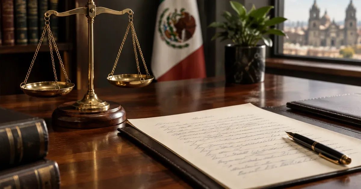 Mesa con códigos, sentencias impresas y notas manuscritas