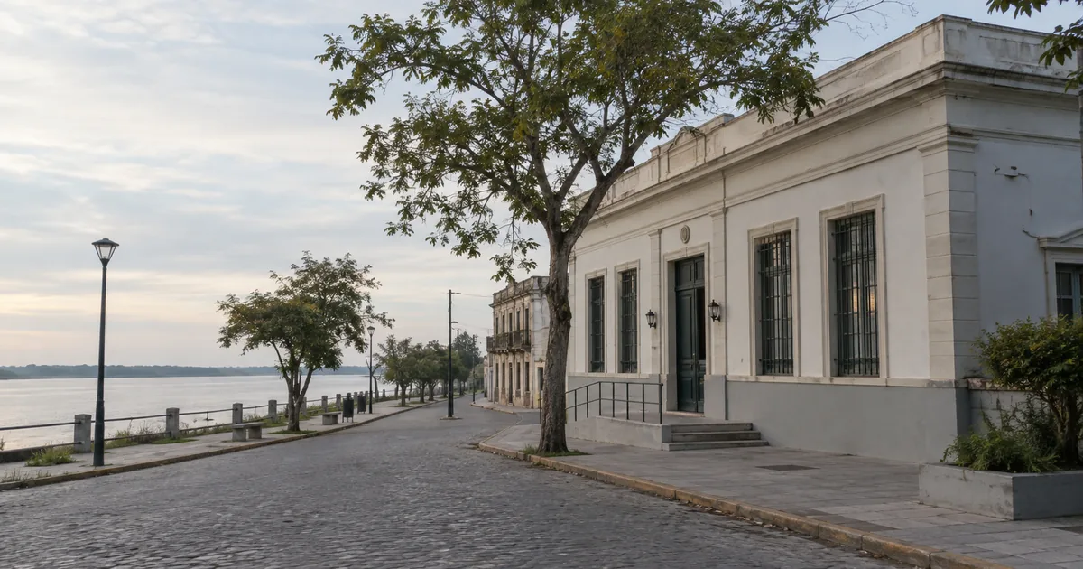 Imagen generada con IA: edificio institucional en una ciudad del interior de Uruguay