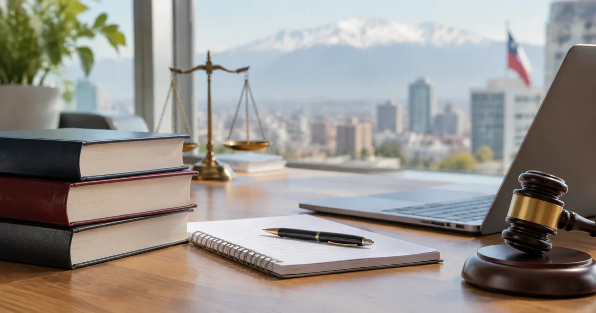 Contrato bilingüe y diccionario jurídico sobre un escritorio en Chile