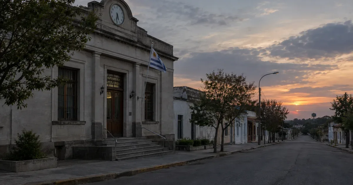 Palacio de Tribunales con la bandera de Uruguay