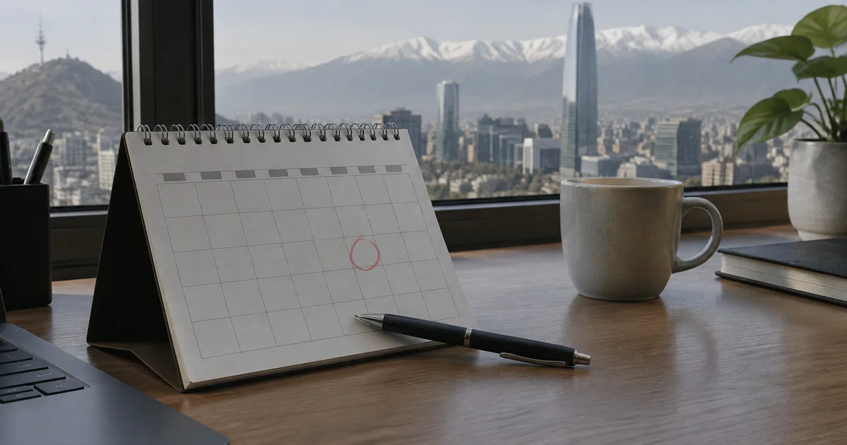 Imagen generada con IA: calendario de escritorio con una fecha marcada junto a unos anteojos