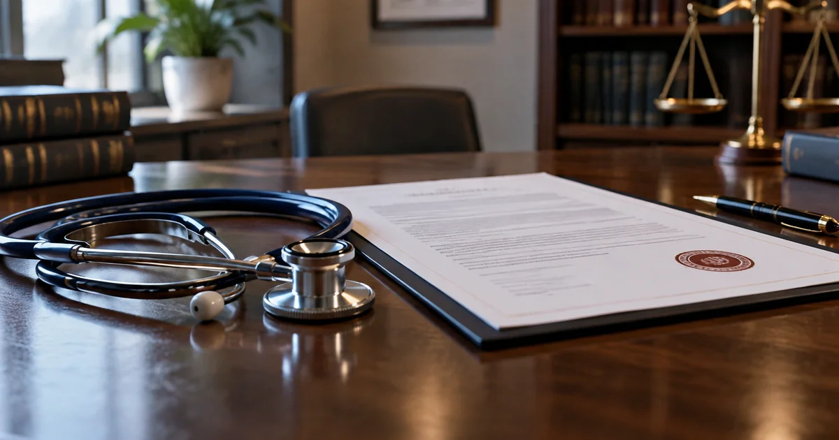 Avión despegando sobre un formulario médico