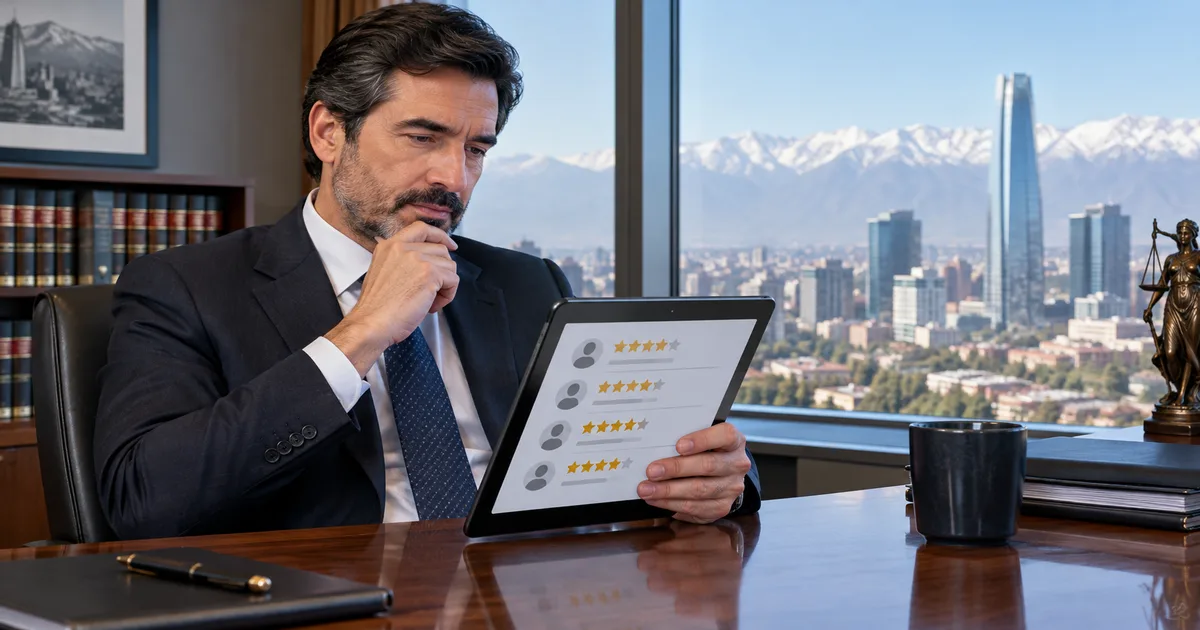 Socio de un estudio revisando valoraciones de clientes en una tableta