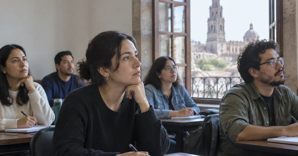 Imagen generada con IA: estudiantes en un aula durante una sesión de formación (escena ilustrativa con personas ficticias)