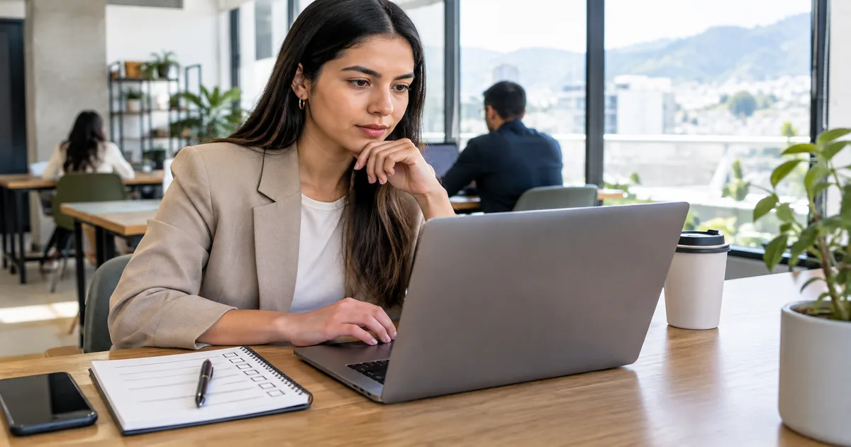 Persona revisando ofertas de empleo en un laptop en una cafetería
