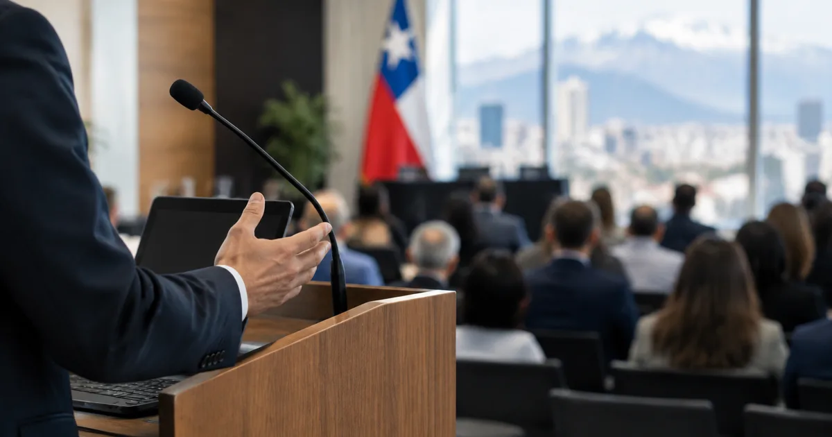 Ponente presentando en una jornada de derecho en Santiago de Chile