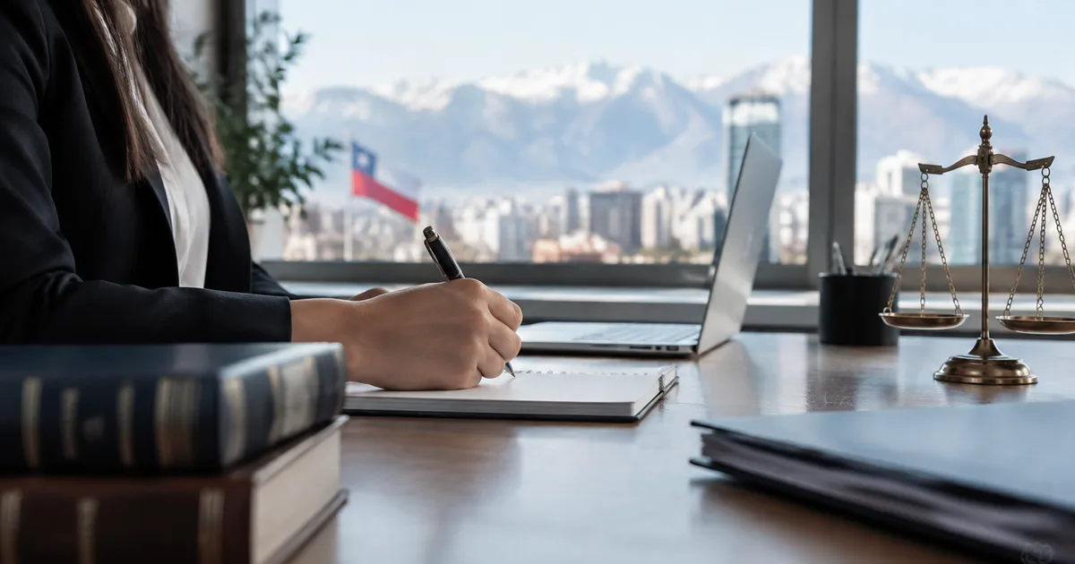 Estudiante de derecho trabajando junto a abogados en un estudio de Santiago
