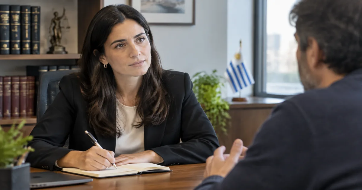 Abogado recibiendo a un cliente en su estudio para una primera consulta