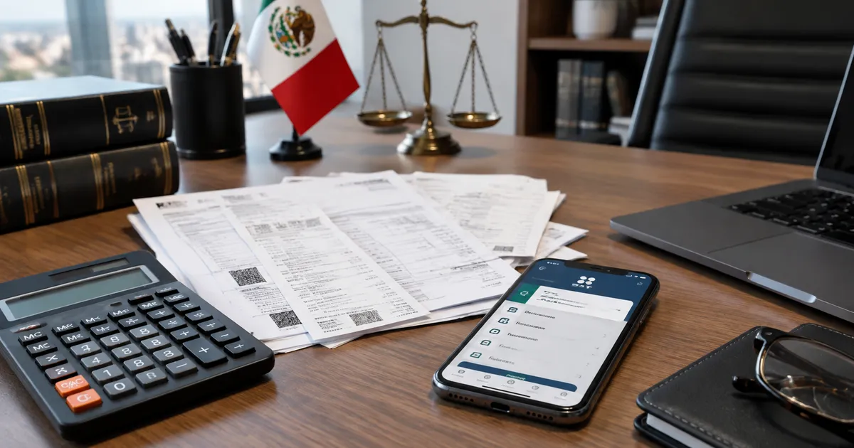 RESICO abogados honorarios, calculadora y facturas sobre un escritorio