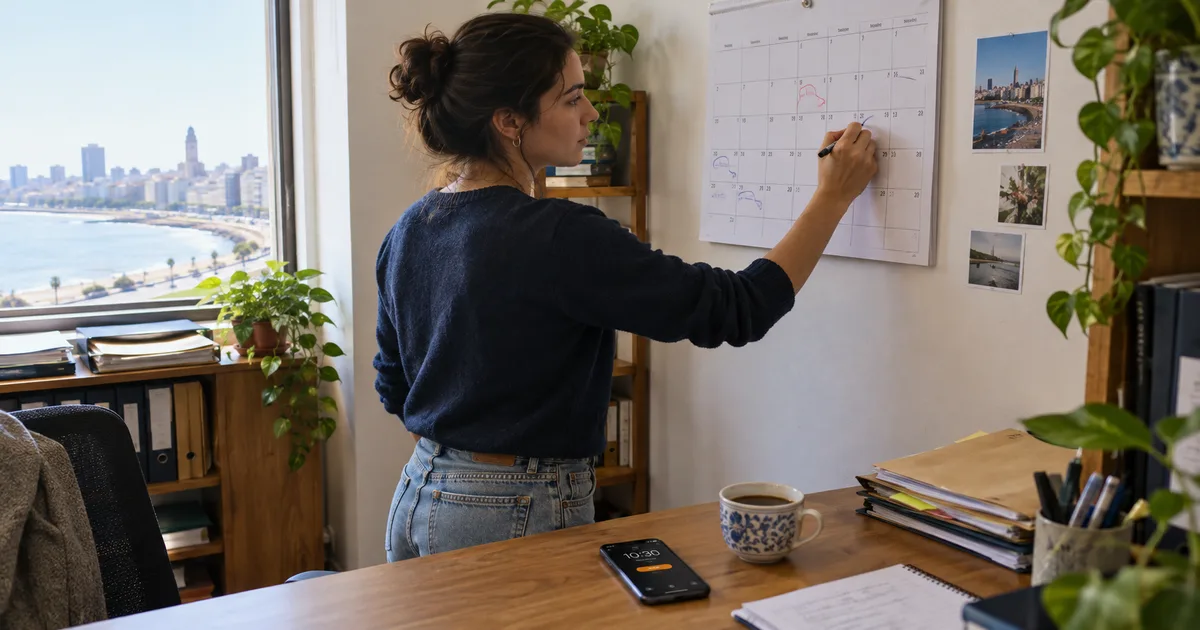 Agenda de papel con plazos marcados y un reloj al lado